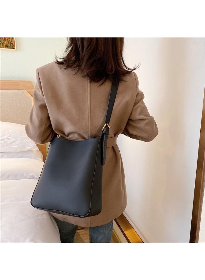 Vintage Simple Women Bucket Bag Handbag, Large Capacity Shoulder Bag Totes Solid Color Underarm Bag, Black - Image 4