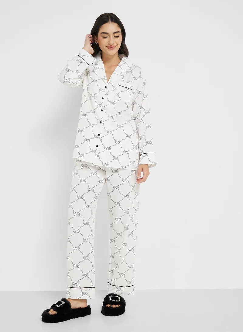 Ginger Printed Button Down Shirt & Pyjama Set
