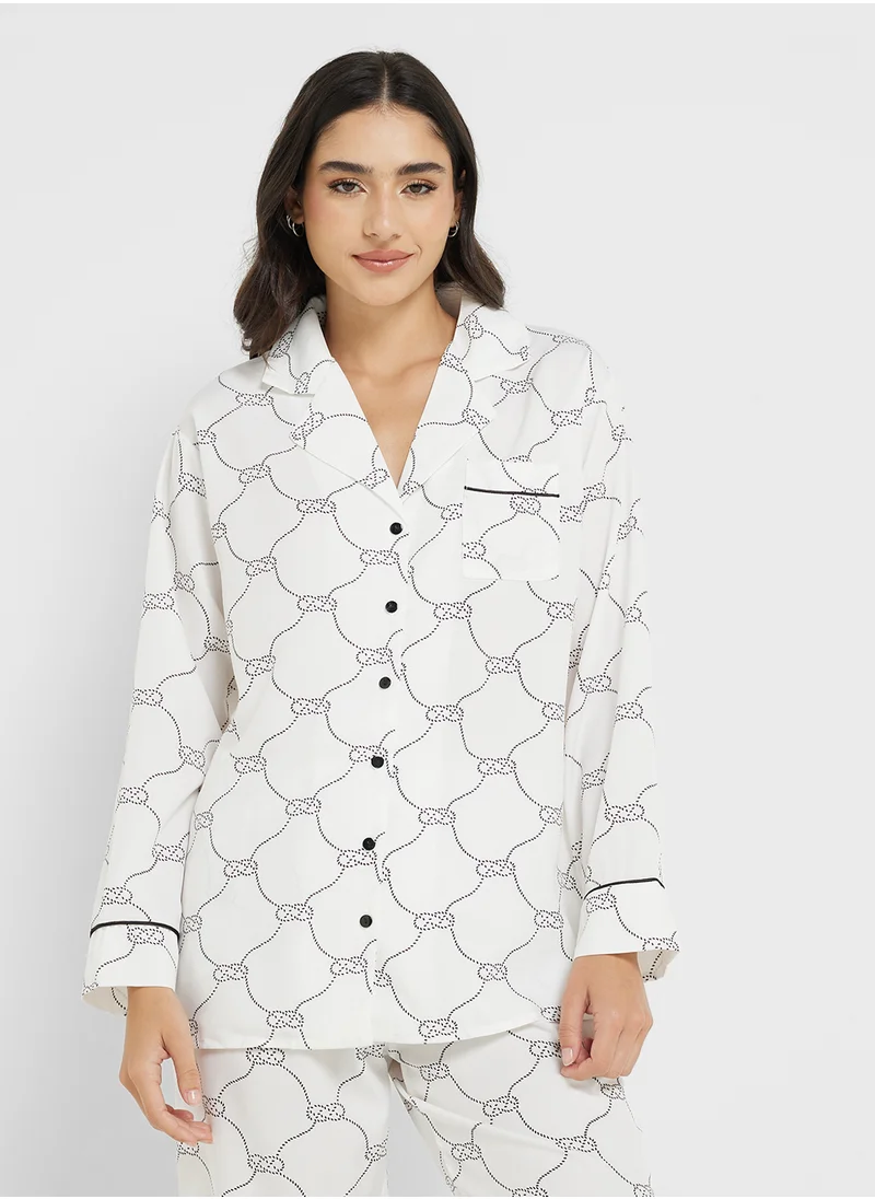 Ginger Printed Button Down Shirt & Pyjama Set