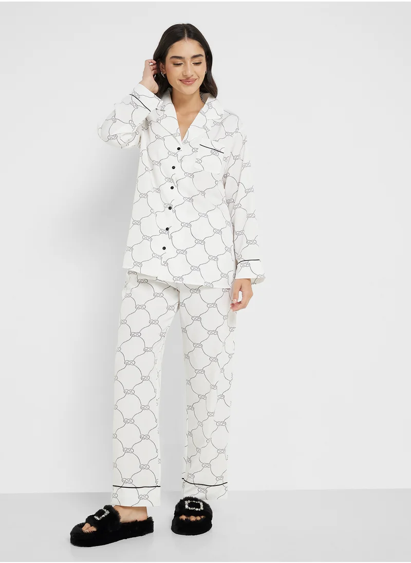 Ginger Printed Button Down Shirt & Pyjama Set