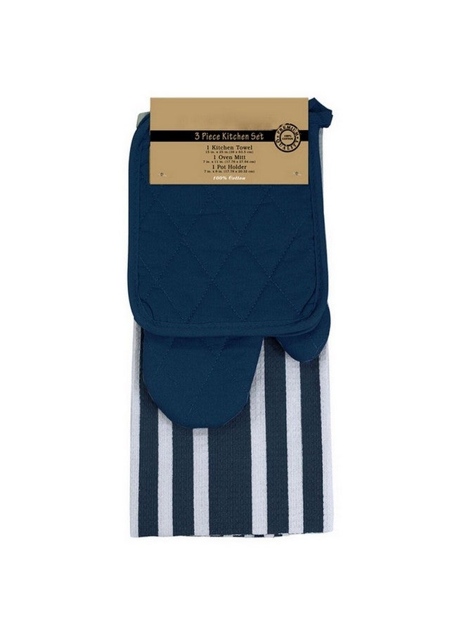 طقم مطبخ قطن عالي الجودة 3-قطع أزرق وأبيض 4 x 18 x 37 سمR3-MIX-BLUE-4