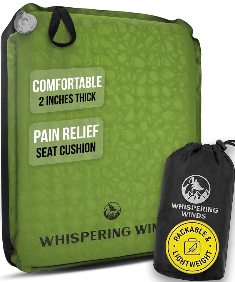 Whispering Winds Inflatable Seat Cushion - Comfortable Blow-up Foam Pad for Airplane, Travel, Stadium, Outdoors, Camping, Car & More - Image 1