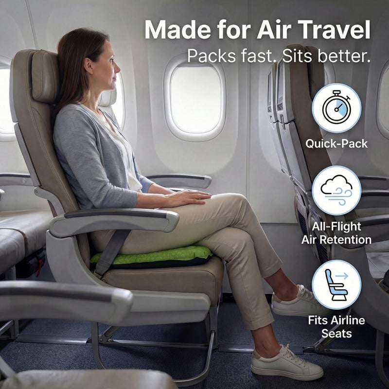 Whispering Winds Inflatable Seat Cushion - Comfortable Blow-up Foam Pad for Airplane, Travel, Stadium, Outdoors, Camping, Car & More - Image 4