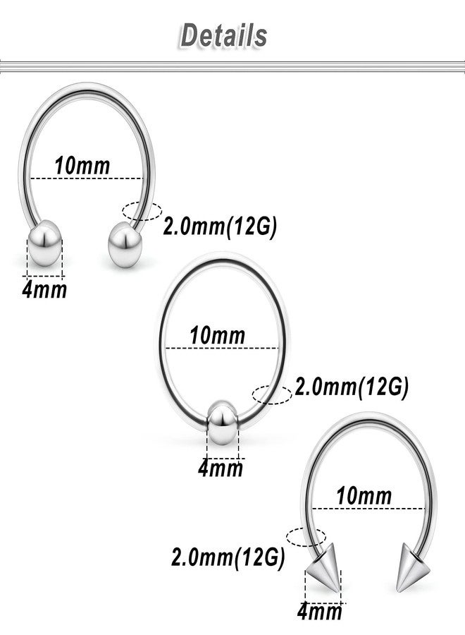 Ocptiy 12G Septum Rings Jewelry Horseshoe Captive Bead Septum Nose lip Ring Hoop Stainless Surgical Steel Cartilage Helix Tragus Earrings Hoop Septum Piercing Jewerly for Women Men 10mm - Image 2