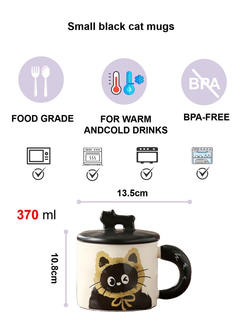 كوب سيراميك مع غطاء، قطة سوداء صغيرة لطيفة، لمشروبات القهوة والشاي الباردة، آمن للاستخدام في الميكروويف وغسالة الأطباق، 370 مل - Image 5
