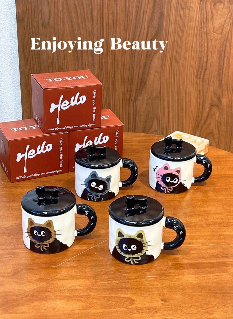 كوب سيراميك مع غطاء، قطة سوداء صغيرة لطيفة، لمشروبات القهوة والشاي الباردة، آمن للاستخدام في الميكروويف وغسالة الأطباق، 370 مل - Image 4