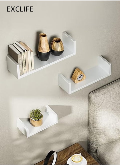 White Floating Wall Shelves Set Modern Storage Shelf for Bedroom Bathroom