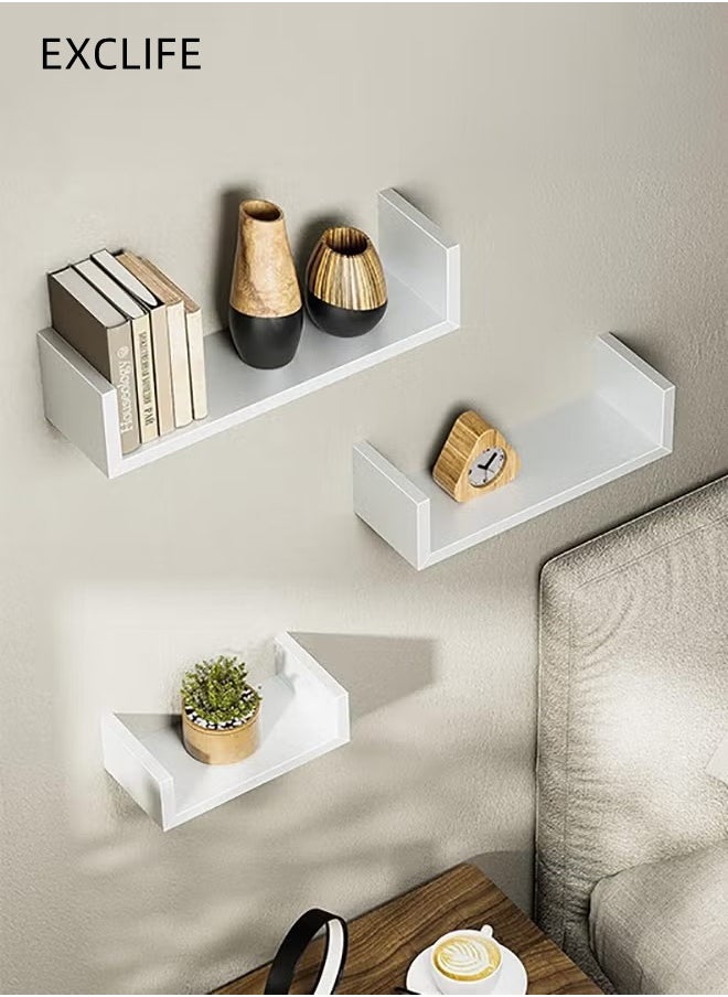 EXCLIFE White Floating Wall Shelves Set Modern Storage Shelf for Bedroom Bathroom  - Image 1