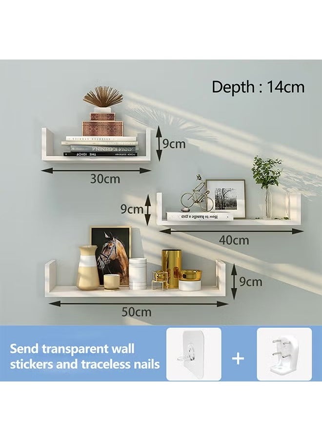 EXCLIFE White Floating Wall Shelves Set Modern Storage Shelf for Bedroom Bathroom  - Image 5