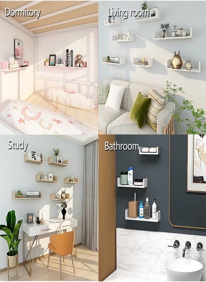 EXCLIFE White Floating Wall Shelves Set Modern Storage Shelf for Bedroom Bathroom  - Image 4