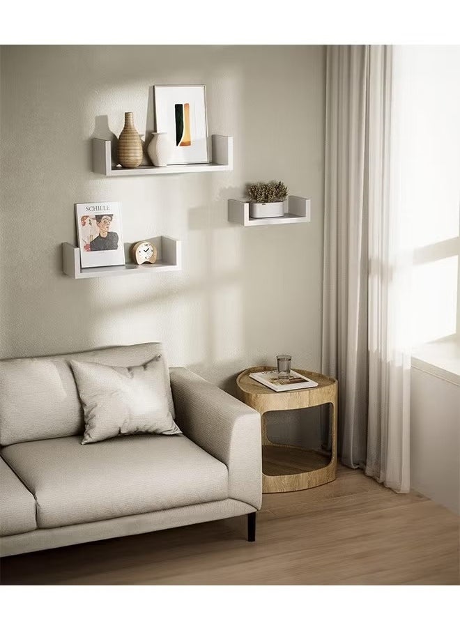 White Floating Wall Shelves Set Modern Storage Shelf for Bedroom Bathroom