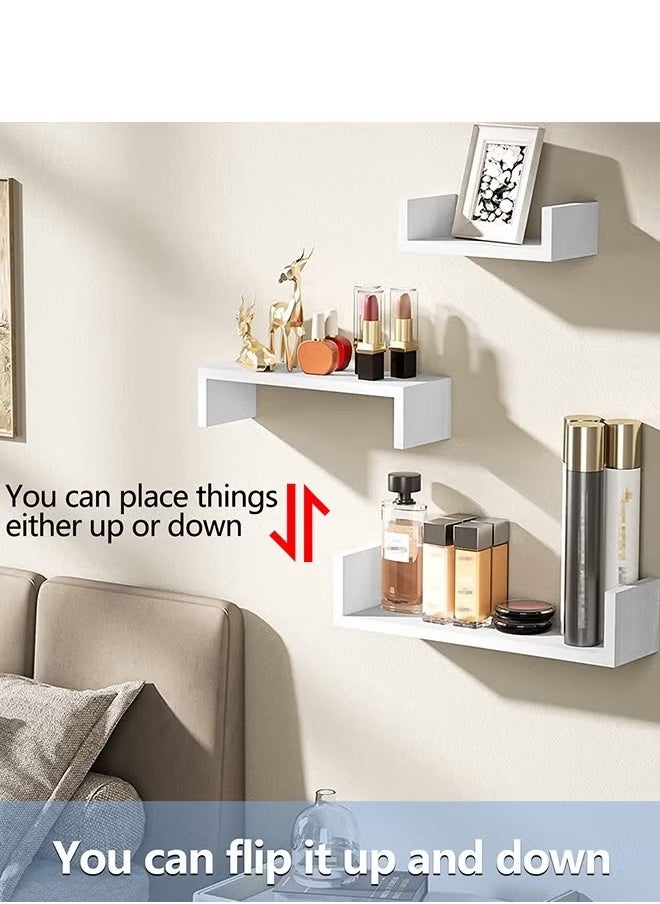 EXCLIFE White Floating Wall Shelves Set Modern Storage Shelf for Bedroom Bathroom  - Image 3