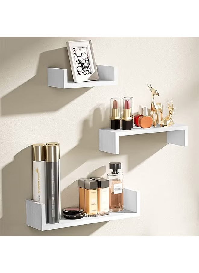 EXCLIFE White Floating Wall Shelves Set Modern Storage Shelf for Bedroom Bathroom  - Image 2