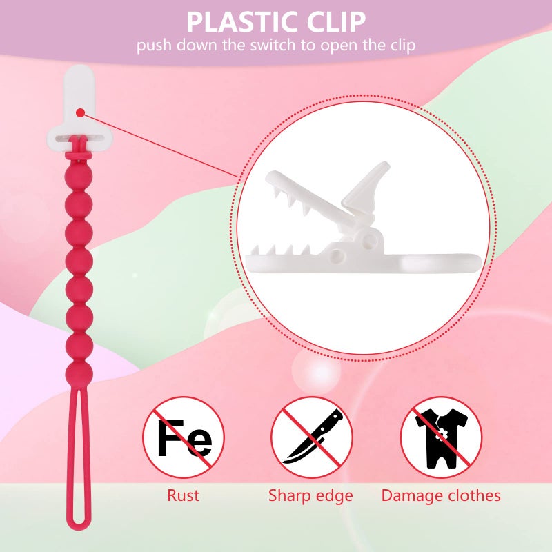 Slotic 4-Pack Silicone Pacifier Clips with One-Piece Beads for Baby Boys and Girls - Flexible and Rust-Free Holders for Teething Relief and Baby Essentials, Safe for Newborns (Pink) - Image 2