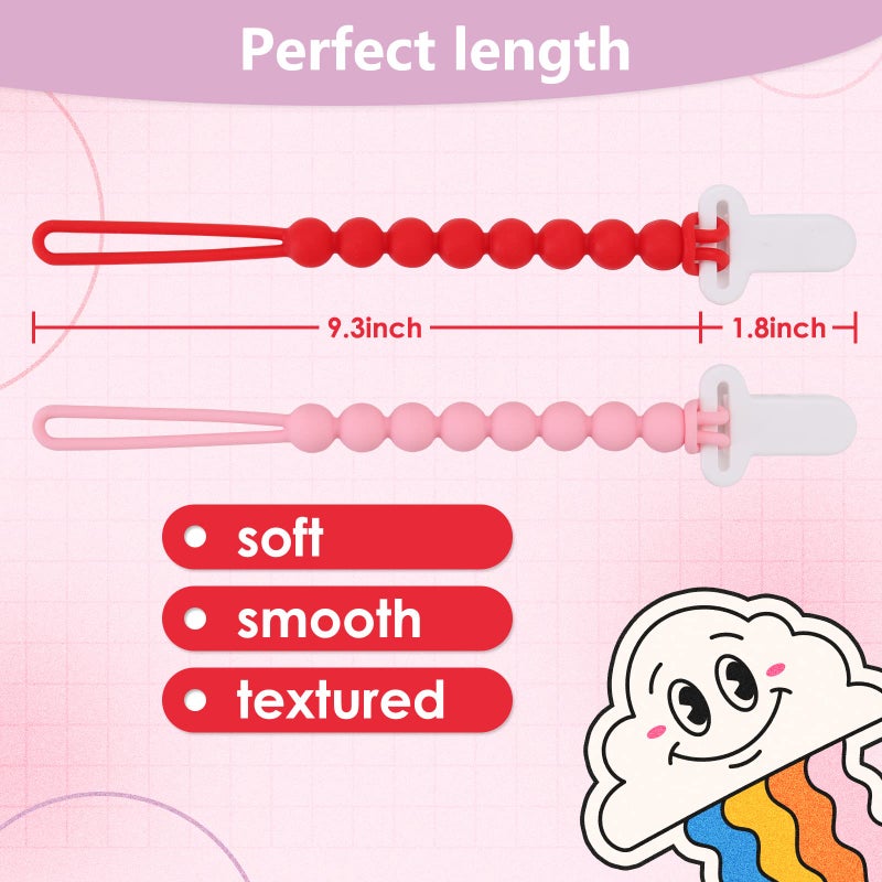 Slotic 4-Pack Silicone Pacifier Clips with One-Piece Beads for Baby Boys and Girls - Flexible and Rust-Free Holders for Teething Relief and Baby Essentials, Safe for Newborns (Pink) - Image 5