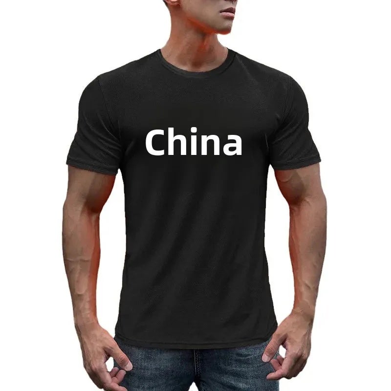Fitness T-shirt men''s short-sleeved summer muscle-showing round neck slim-fit quick-drying fitness clothes Chinese-style sports training clothes - Image 3