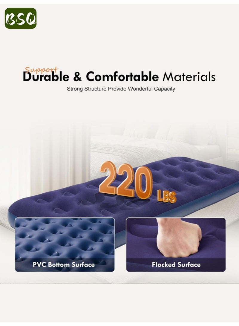 BSQ Portable Outdoor Inflatable Mattress | Thickened Flocked Camping Sleeping Mat | Foldable Inflatable Mattress | Super Comfortable | 191cm x 99cm x 22cm | Suitable for outdoor and home use, ideal for camping and hiking. - Image 4