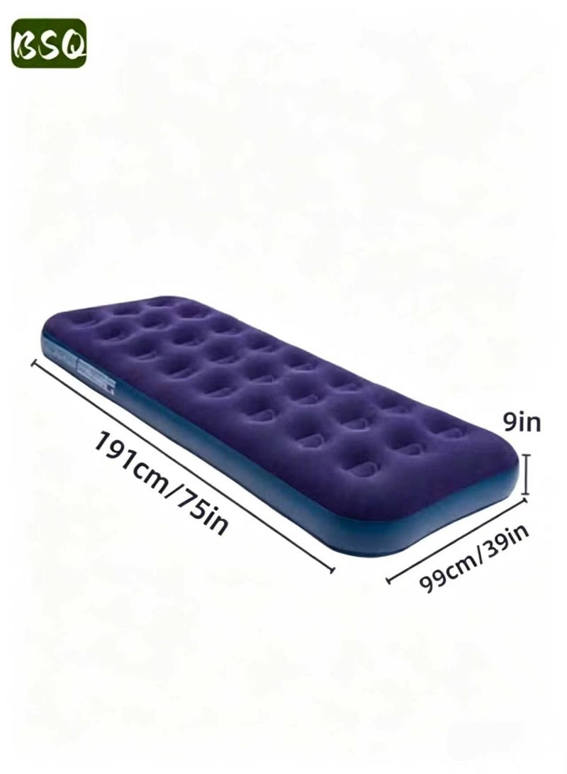 BSQ Portable Outdoor Inflatable Mattress | Thickened Flocked Camping Sleeping Mat | Foldable Inflatable Mattress | Super Comfortable | 191cm x 99cm x 22cm | Suitable for outdoor and home use, ideal for camping and hiking. - Image 1
