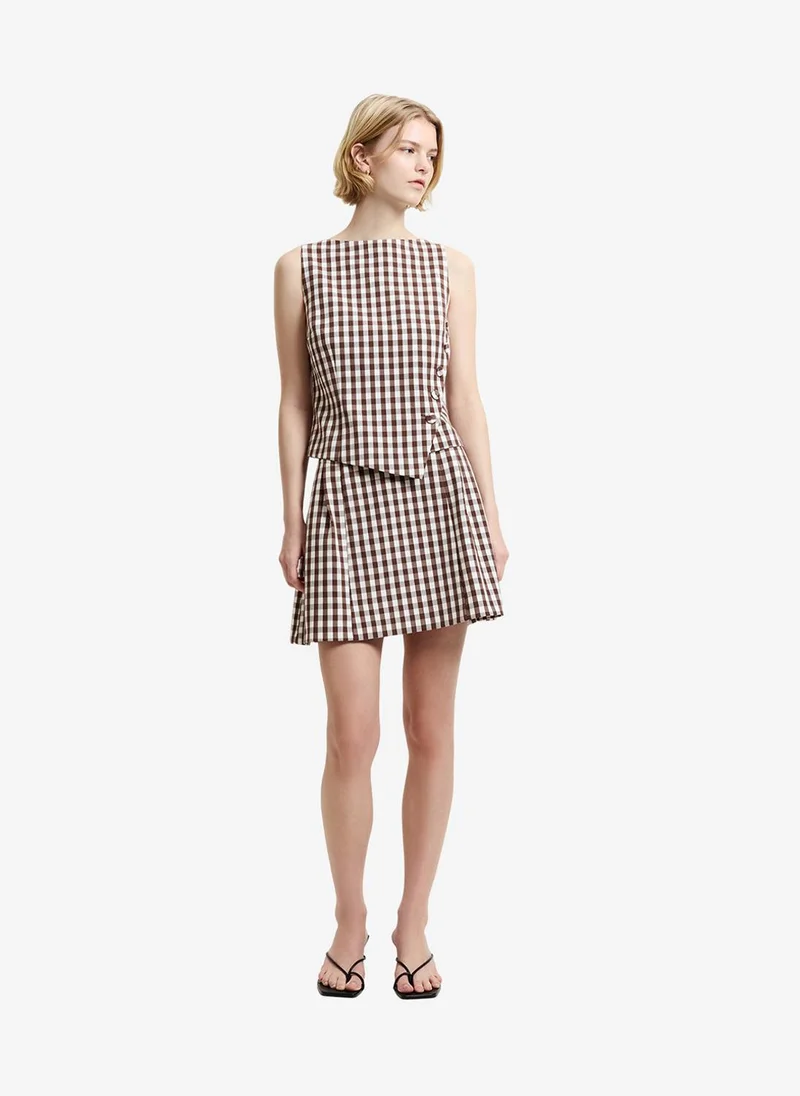 فرنش كونكشن Women's Espresso Brown Chec Lexi Suiting Asymmetric Top