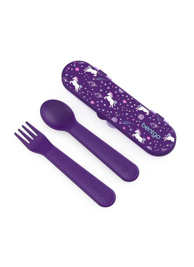 Bentgo Bentgo Kids Utensil Set - Reusable Plastic Fork, Spoon & Storage Case - BPA-Free Materials, Easy-Grip Handles, Dishwasher Safe - Ideal for School Lunch, Travel, & Outdoors (Unicorn)  - Image 1