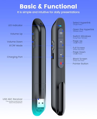 HEYLACOOLX Presentation Clicker Rechargeable Compatible with Bluetooth and RF 2.4GHz Red Light, Wireless Presenter Remote Control for Powerpoint Presentations Pointer Slide Clicker for Mac Computer - Image 5