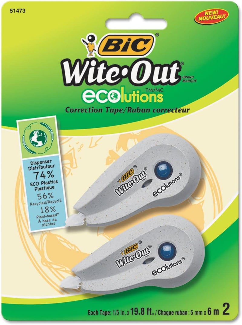 BIC Wite-Out Brand ECOlutions Mini Correction Tape, White, 2-Count - Image 1