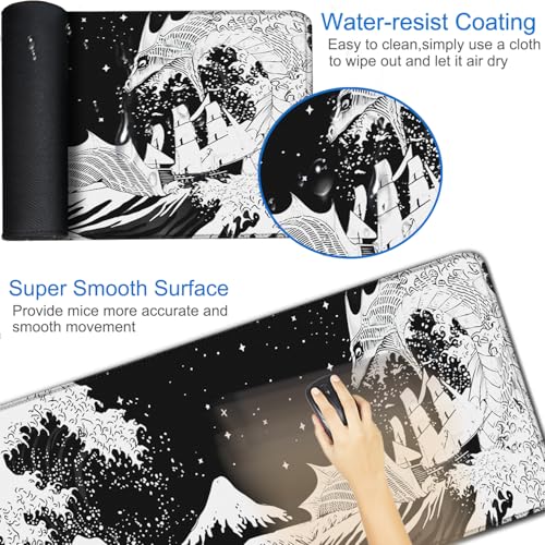 Naukay Gaming Mouse Pad, 31.5x15.7 inch Large Extended Computer Keyboard Mouse Mat, Water Resist Non-Slip Mousepad Rubber Base Long XXL Desk Mouse Pad for Gaming, Office & Home, Dragon - Image 3