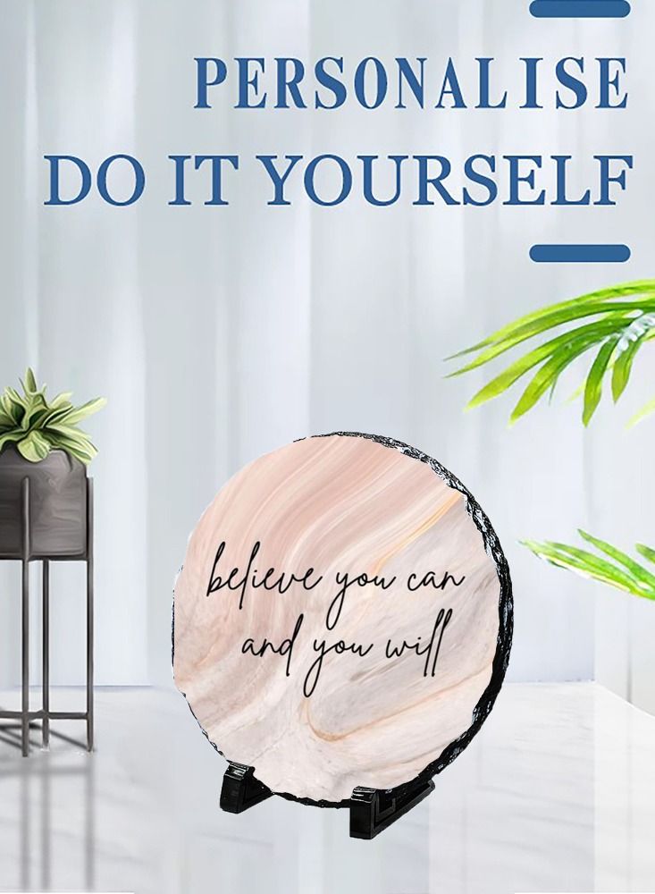 Service Zone Protective Printed White Round Shape Marble Photo Frame for Table Top Believe You Can And You Will 