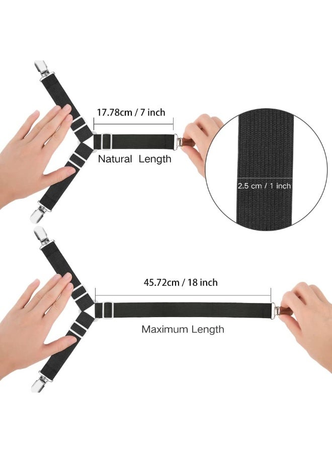 يلا بيك مثبتات ملاءات، 4 قطع من أشرطة ملاءات السرير القابلة للتعديل، مشابك تثبيت ملاءات مثبتة، مثبتات، أربطة، مشابك تثبيت لزوايا مرتبة السرير، تحافظ على الملاءة مشدودة بإحكام - Image 2