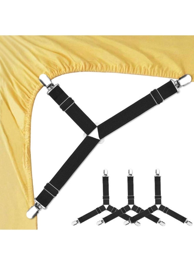 يلا بيك مثبتات ملاءات، 4 قطع من أشرطة ملاءات السرير القابلة للتعديل، مشابك تثبيت ملاءات مثبتة، مثبتات، أربطة، مشابك تثبيت لزوايا مرتبة السرير، تحافظ على الملاءة مشدودة بإحكام - Image 1