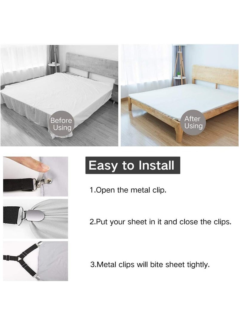 يلا بيك مثبتات ملاءات، 4 قطع من أشرطة ملاءات السرير القابلة للتعديل، مشابك تثبيت ملاءات مثبتة، مثبتات، أربطة، مشابك تثبيت لزوايا مرتبة السرير، تحافظ على الملاءة مشدودة بإحكام - Image 4