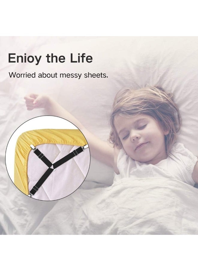 يلا بيك مثبتات ملاءات، 4 قطع من أشرطة ملاءات السرير القابلة للتعديل، مشابك تثبيت ملاءات مثبتة، مثبتات، أربطة، مشابك تثبيت لزوايا مرتبة السرير، تحافظ على الملاءة مشدودة بإحكام - Image 5