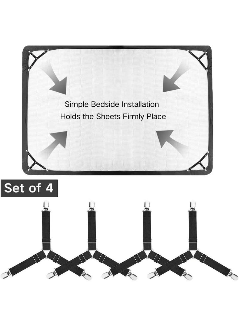 يلا بيك مثبتات ملاءات، 4 قطع من أشرطة ملاءات السرير القابلة للتعديل، مشابك تثبيت ملاءات مثبتة، مثبتات، أربطة، مشابك تثبيت لزوايا مرتبة السرير، تحافظ على الملاءة مشدودة بإحكام - Image 3