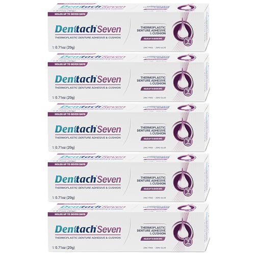 DENTTACH Denture Adhesive, Thermoplastic Denture Adhesive, Cushion and Reliner, Comfortable, Secure Denture Grip for Up to 7 Days, Non Glue, Zinc Free, Long Holding Denture Reliner (Pack of 5) - Image 1