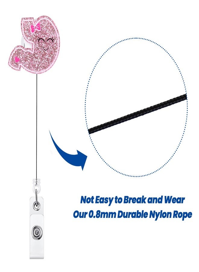 BVIIE Glitter Stomach Badge Reel for GI Nurses - Pink Bow Funny Gastroenterology Retractable ID Card Badge Holder, Name Work Badge Clip for Endoscopy Tech Bariatric Colonoscopy & Dietary Team Pediatric - Image 5