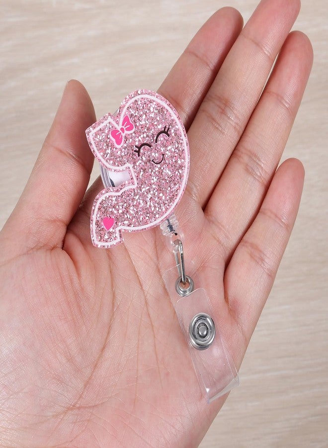 BVIIE Glitter Stomach Badge Reel for GI Nurses - Pink Bow Funny Gastroenterology Retractable ID Card Badge Holder, Name Work Badge Clip for Endoscopy Tech Bariatric Colonoscopy & Dietary Team Pediatric - Image 3