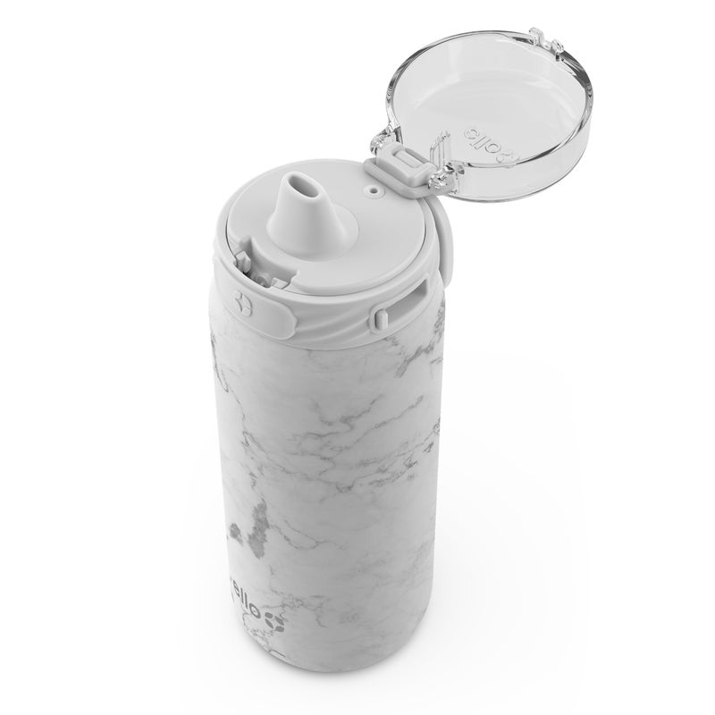 Ello Cooper 18oz Stainless Steel Water Bottle with Straw and Carry Handle, Double Walled and Vacuum Insulated Metal, Leak Proof Locking Lid with Soft Silicone Spout, Reusable, BPA Free, White Marble - Image 3