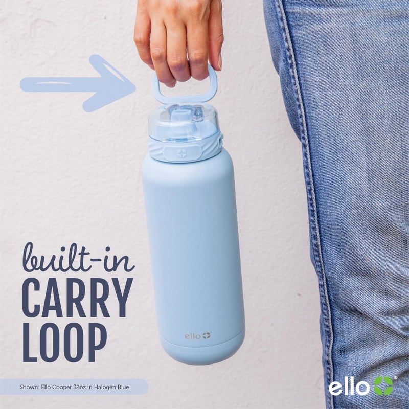Ello Cooper 18oz Stainless Steel Water Bottle with Straw and Carry Handle, Double Walled and Vacuum Insulated Metal, Leak Proof Locking Lid with Soft Silicone Spout, Reusable, BPA Free, White Marble - Image 5