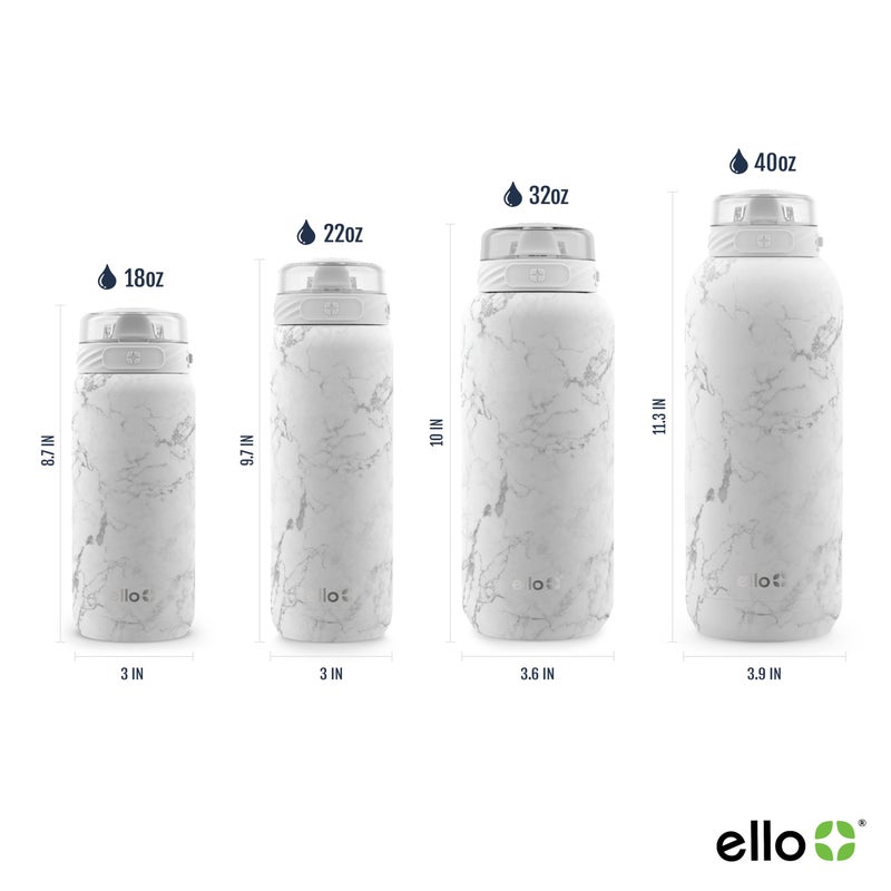 Ello Cooper 18oz Stainless Steel Water Bottle with Straw and Carry Handle, Double Walled and Vacuum Insulated Metal, Leak Proof Locking Lid with Soft Silicone Spout, Reusable, BPA Free, White Marble - Image 4