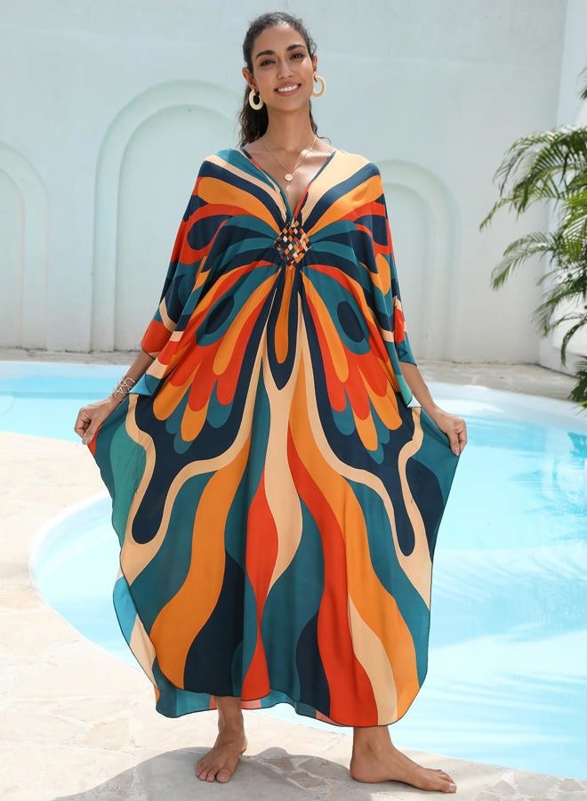 KEYLORTING Women's Plus Size Kaftan Dress – Plus Size Maxi Dress Moo Moos Beach Cover Up,Bathing Suit Cover-Up Loungewear, Dragonflies, One size - Image 5