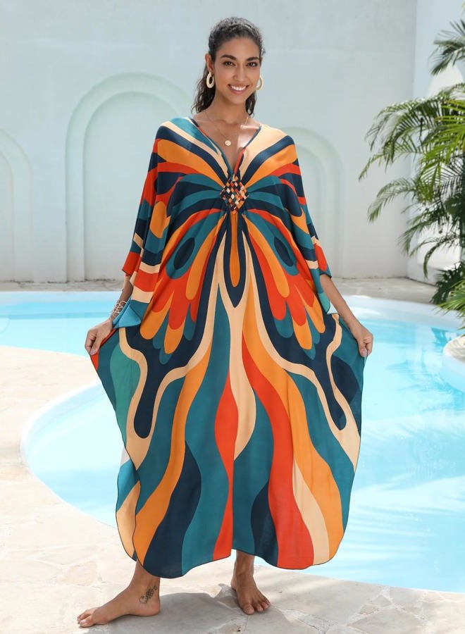 KEYLORTING Women's Plus Size Kaftan Dress – Plus Size Maxi Dress Moo Moos Beach Cover Up,Bathing Suit Cover-Up Loungewear, Dragonflies, One size - Image 2