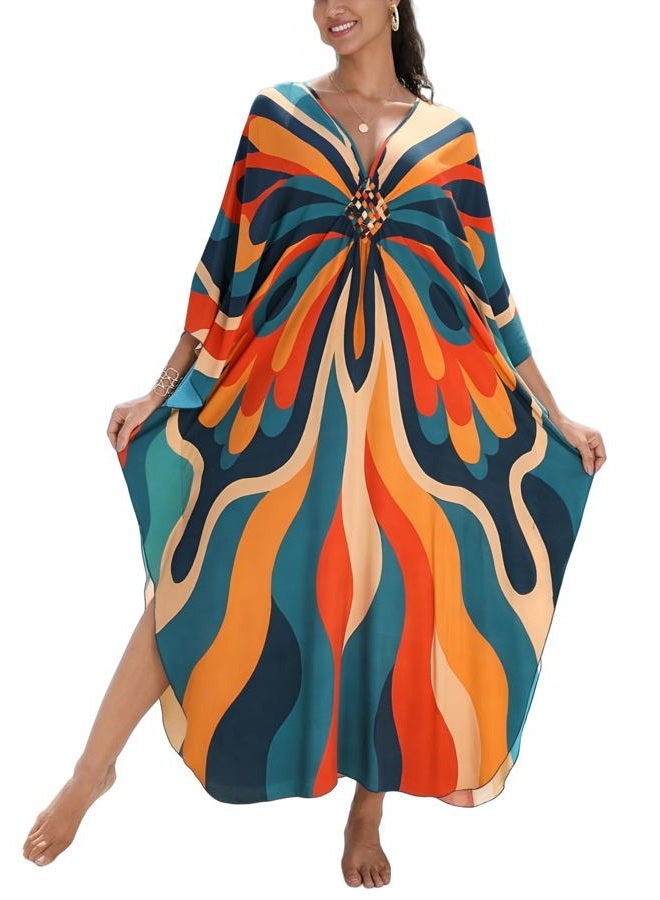 KEYLORTING Women's Plus Size Kaftan Dress – Plus Size Maxi Dress Moo Moos Beach Cover Up,Bathing Suit Cover-Up Loungewear, Dragonflies, One size - Image 1