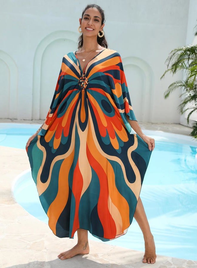 KEYLORTING Women's Plus Size Kaftan Dress – Plus Size Maxi Dress Moo Moos Beach Cover Up,Bathing Suit Cover-Up Loungewear, Dragonflies, One size - Image 3