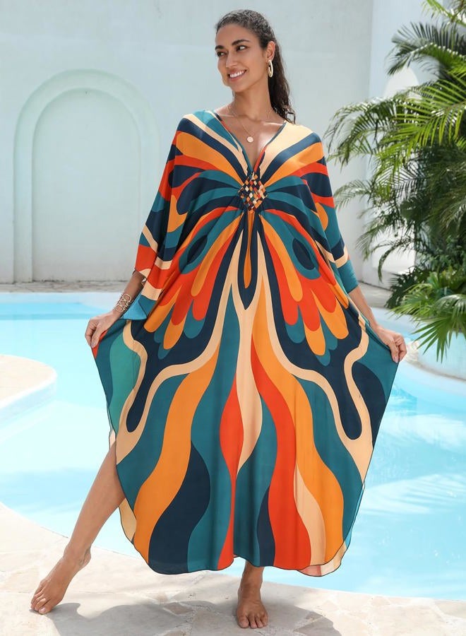 KEYLORTING Women's Plus Size Kaftan Dress – Plus Size Maxi Dress Moo Moos Beach Cover Up,Bathing Suit Cover-Up Loungewear, Dragonflies, One size - Image 4