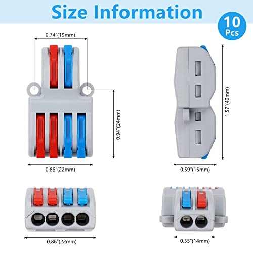 PRECIHW 10 Pcs Lever Nuts Wire Connectors 2 in 4 Out, Quick Wiring Cable Connectors, (2 in 4 Out) Push-in Conductor Terminal Block, Quick Terminal Blocks Lever Nut Assortment Connectors for 28-12 AWG - Image 2