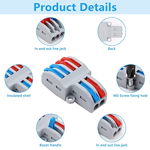 PRECIHW 10 Pcs Lever Nuts Wire Connectors 2 in 4 Out, Quick Wiring Cable Connectors, (2 in 4 Out) Push-in Conductor Terminal Block, Quick Terminal Blocks Lever Nut Assortment Connectors for 28-12 AWG - Image 3