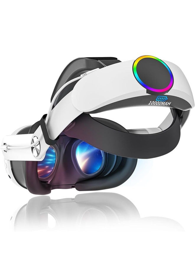 بيوينتي حزام الرأس مع بطارية 10000 مللي أمبير لـ Oculus/Meta Quest 3، قوس عصابة رأس قابل للتعديل مع ضوء RGB، تمديد 4-6 ساعات وقت التشغيل وتقليل الضغط، ملحقات الواقع الافتراضي - Image 1