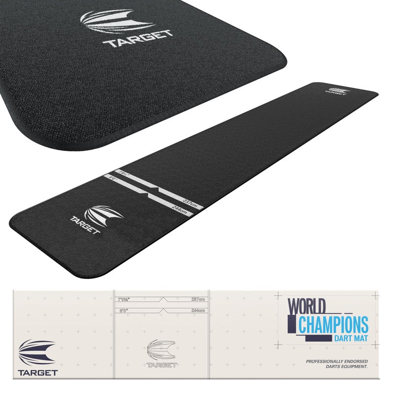 TARGET Darts Dart Mat - World Champions, Black & White | Dart Oche Mat with Soft Tip and Steel Tip Throw Line Distances | Non Slip Carpet Mats for Floor and Dart Tips Protection | Darts Accessories - Image 1