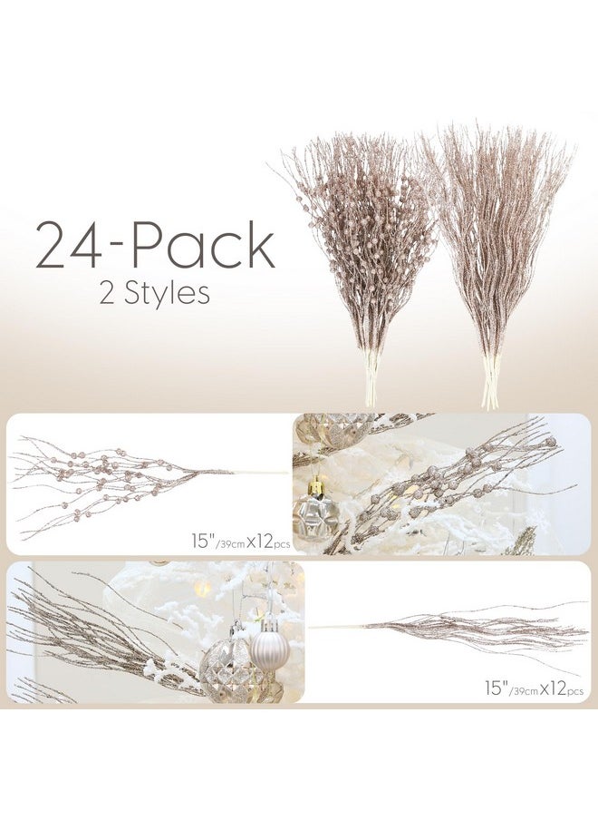 Sea Team 24-Pack Artificial Glitter Berry Stem Ornaments, Decorative Bead Sticks, Glittery Twigs, Picks, Branches For Christmas Tree, Small Vase, Holiday, Wedding, Party (15 Inches, Champagne)  - Image 5