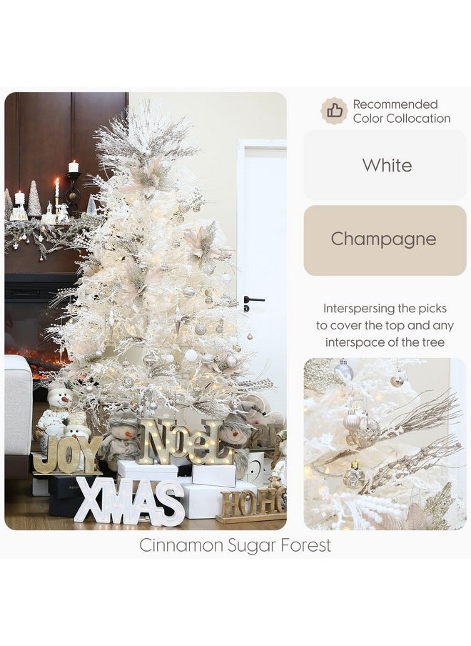 Sea Team 24-Pack Artificial Glitter Berry Stem Ornaments, Decorative Bead Sticks, Glittery Twigs, Picks, Branches For Christmas Tree, Small Vase, Holiday, Wedding, Party (15 Inches, Champagne)  - Image 2